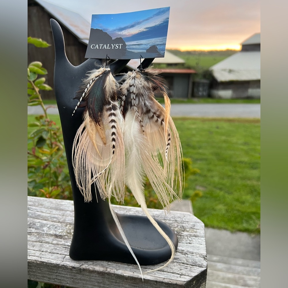 Artisan Peacock Feather Leather Earrings XL